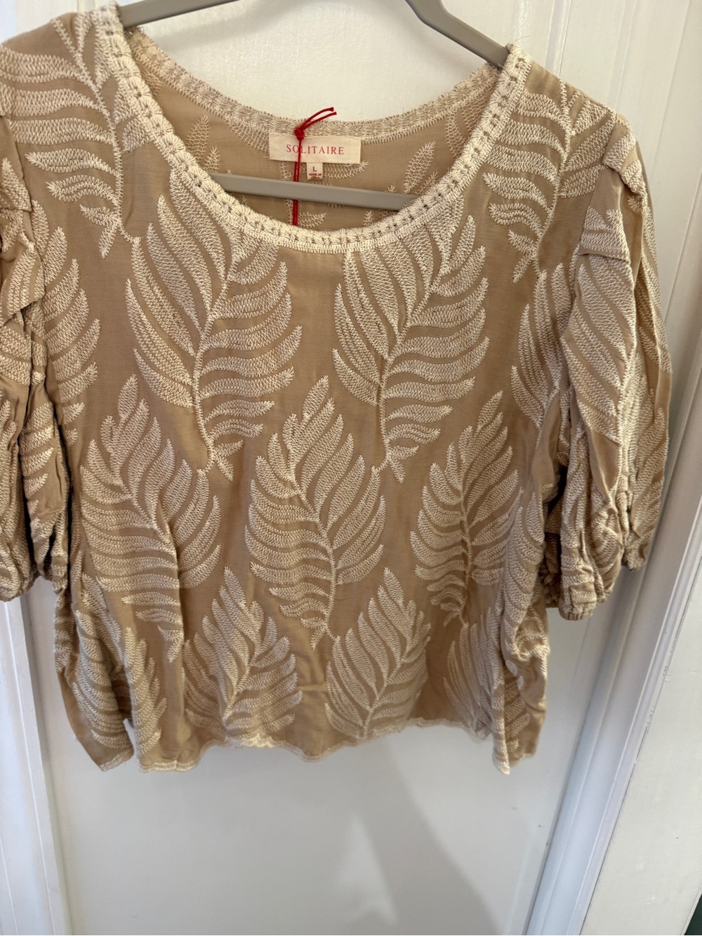 Solitaire Beige and Cream Leaf-Pattern Blouse